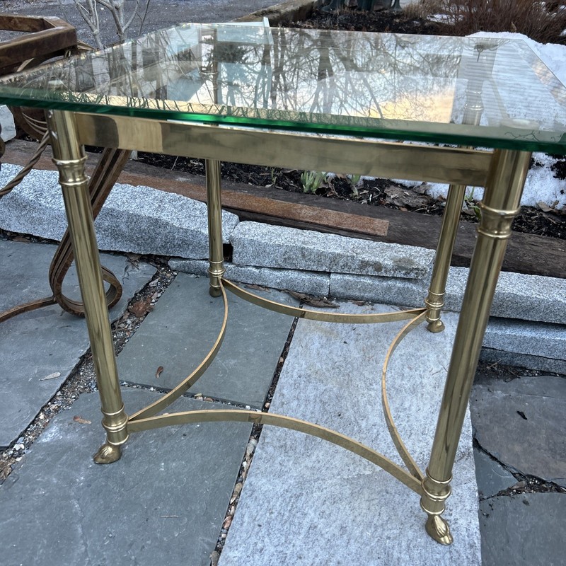 Vintage Labarge Hollywood Regency Brass Side Table With Hooved Feet, 1960s/70s