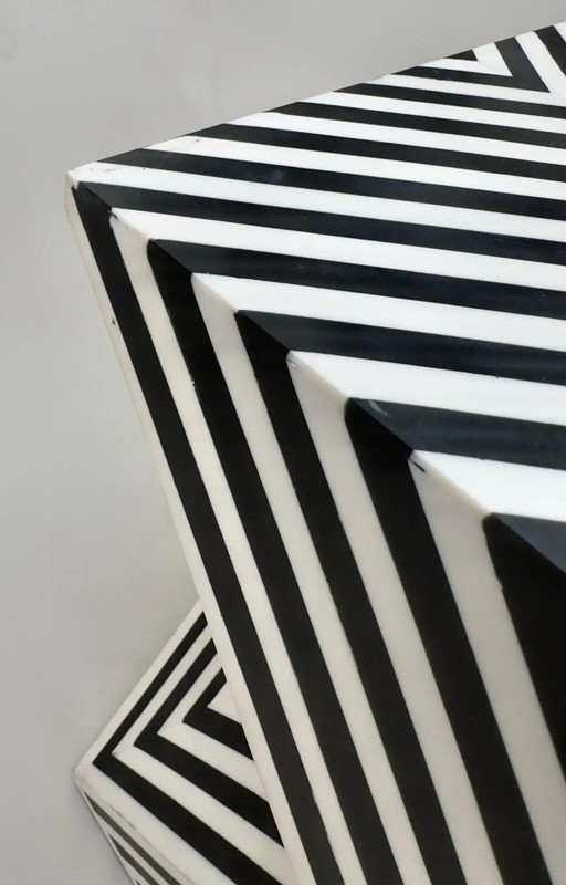 Art Deco Style Black and White Resin Sculptural Side, End Table or Stool, a Pair gallery