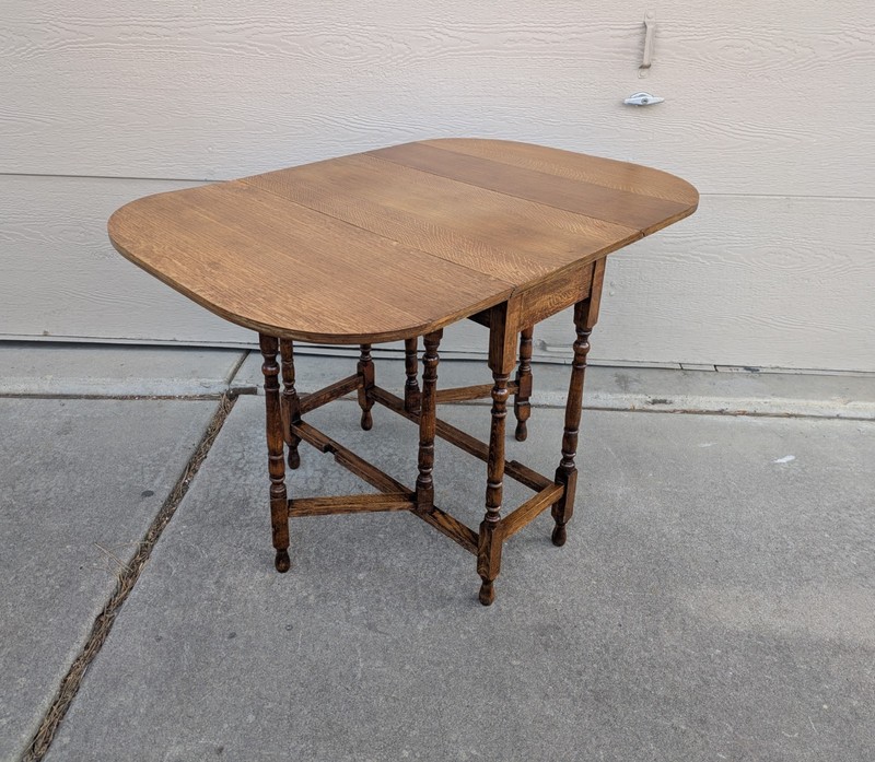 Antique Oak Wood Gate Leg Drop Leaf Kitchen Table English Jacobean Gateleg gallery
