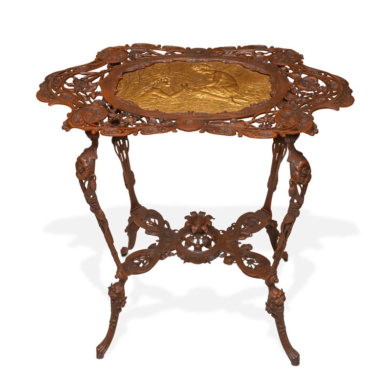 GERMAN ANTIQUE ART NOUVEAU CAST IRON TABLE BY MUSTERSCHUTZ COMPANY