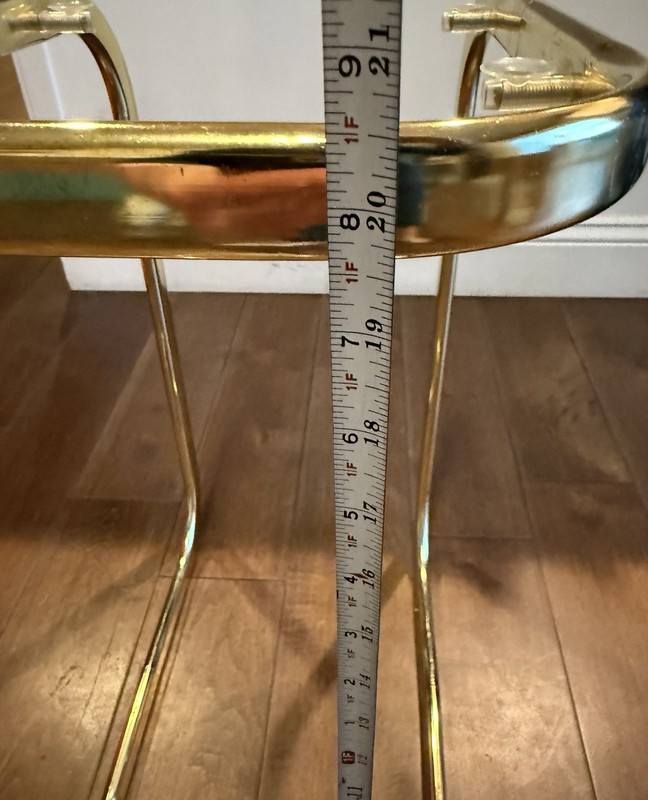 Vintage MCM Milo Baughman Style Brass Tone Glass Top Cantilever Side Table gallery
