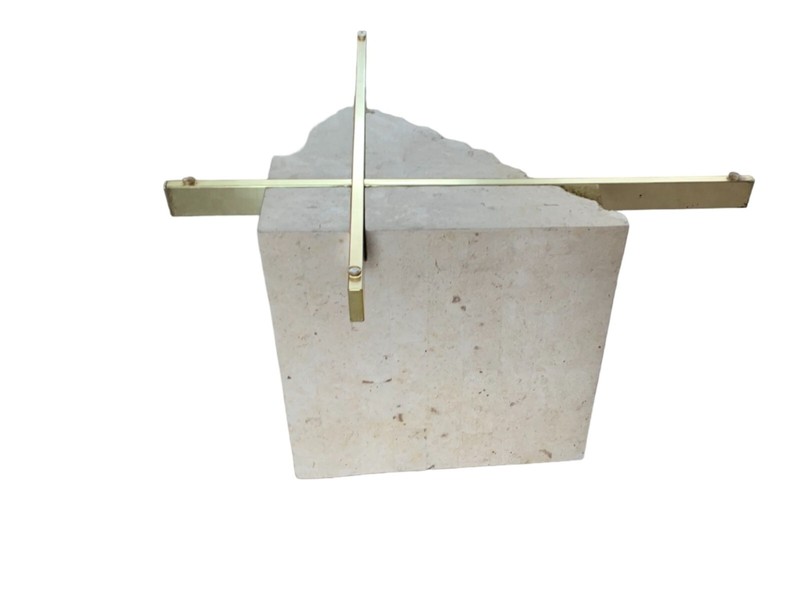 Postmodern Tesselated Mactan Stone and Brass Coffee Table With Glass Top gallery