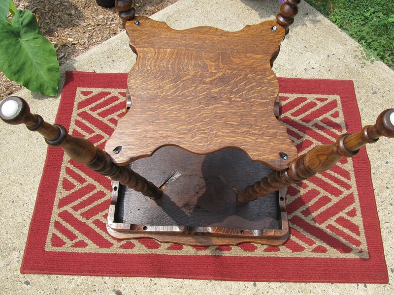 Victorian Antique Parlor Table Tiger Oak Barley Twist Legs and Lower Shelf gallery