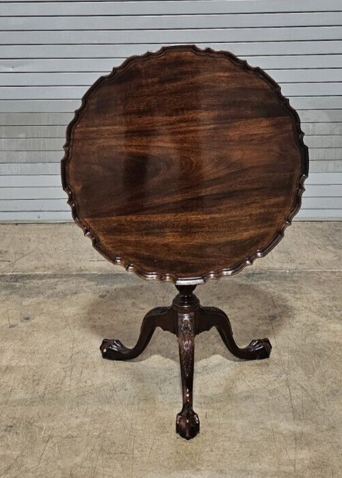 Stickley Carved Chippendale Mahogany Pie Crust Tilt Top Table Claw and Ball Feet gallery