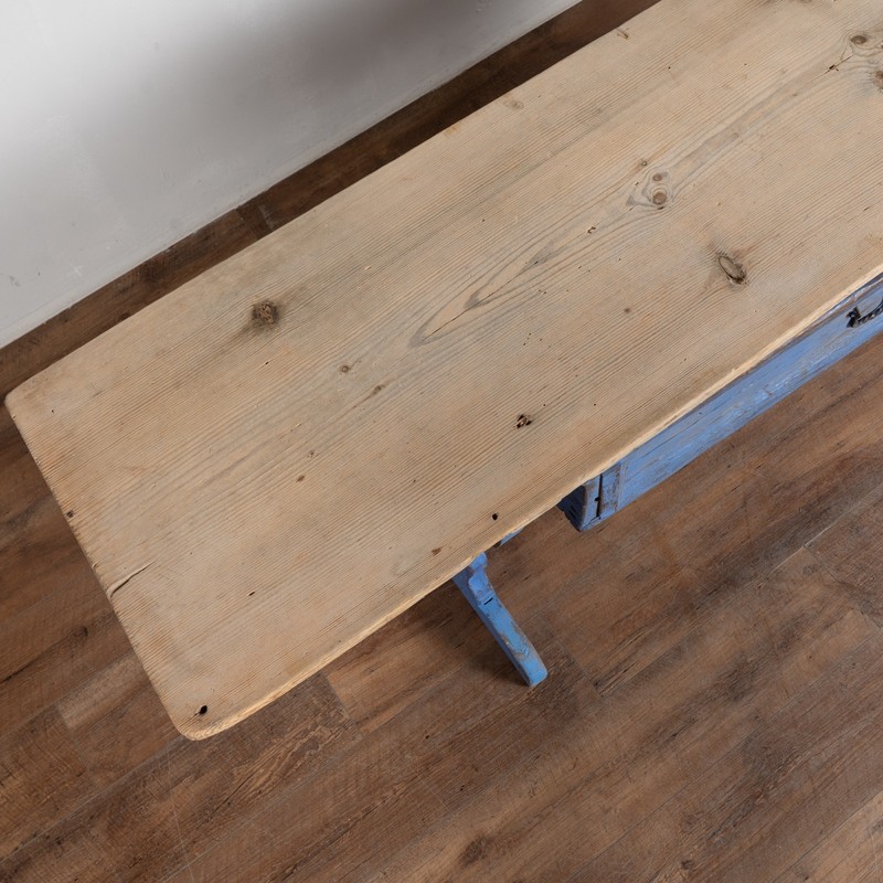 Early 19th-Century Swedish Pine Console Table with Blue Trestle Base gallery