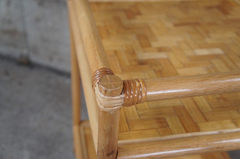 Vintage Bohemian Bamboo & Woven Rattan Etagere Side Table Plant Stand Boho Chic gallery