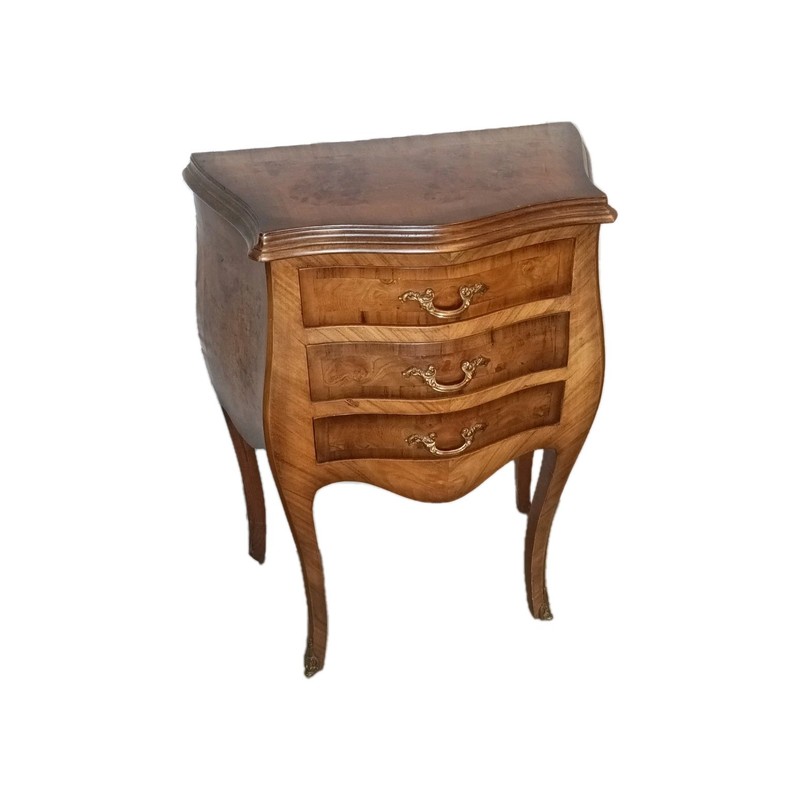 Walnut Inlaid Burrel 3 Drawer Table With Brass Hardware
