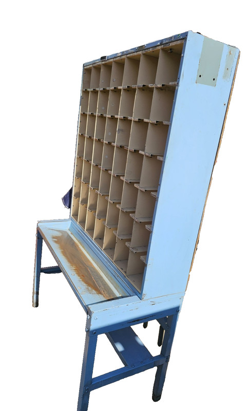 ANTIQUE METAL MAIL POSTAL SORTING DESK PAINTED BLUE FARMHOUSE VINTAGE INDUSTRIAL gallery