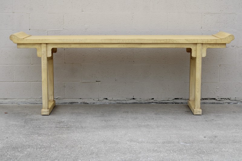 Authentic Marked McGuire Chinese Pagoda Altar Console Table With Crackle Finish gallery