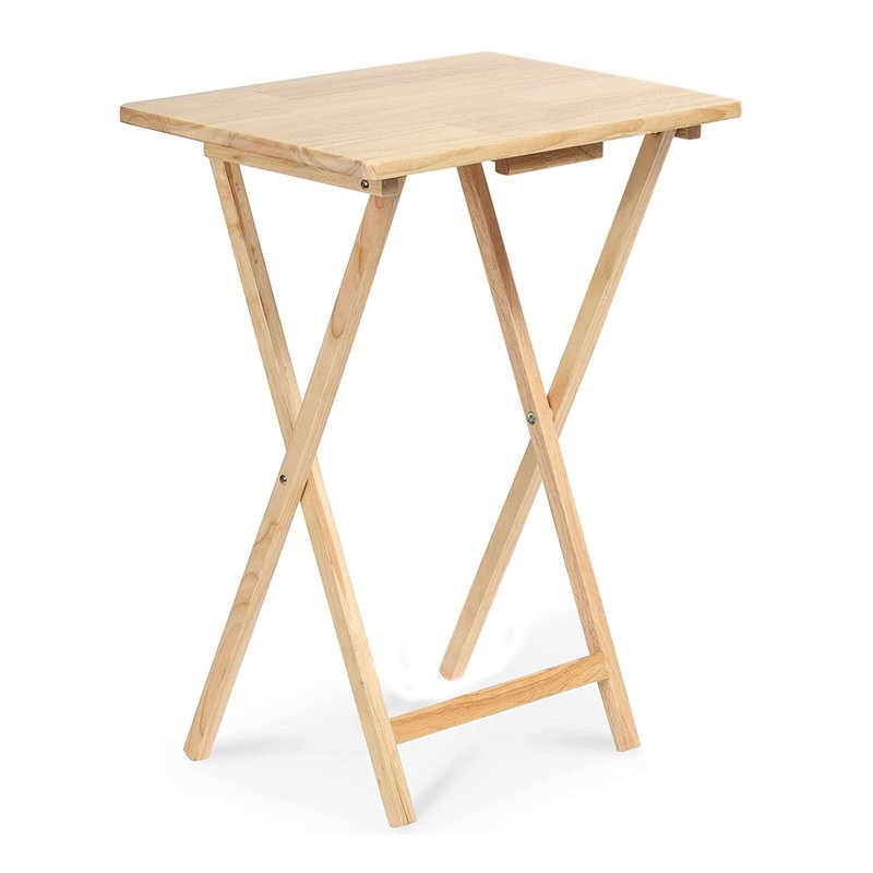 PJ Wood Folding Portable TV Snack Tray Table with Natural Finish, 2 Piece Set gallery