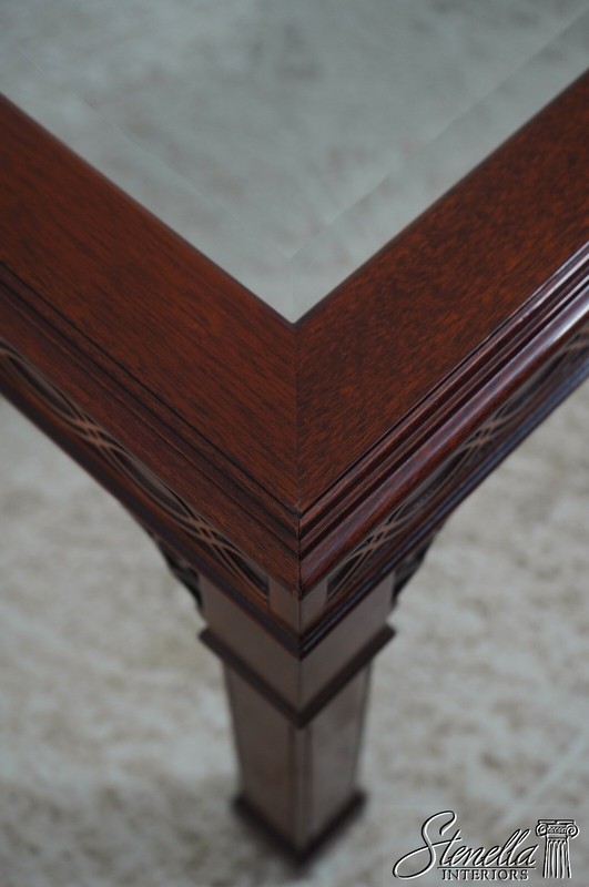 67748: KINDEL Chinese Chippendale Glass Top Mahogany Coffee Table gallery