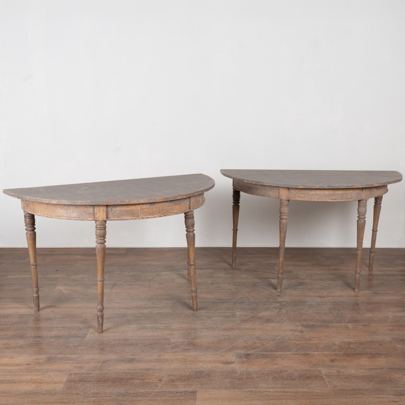 Pair of 19th Century Swedish Painted Demilune Pine Side Tables Consoles