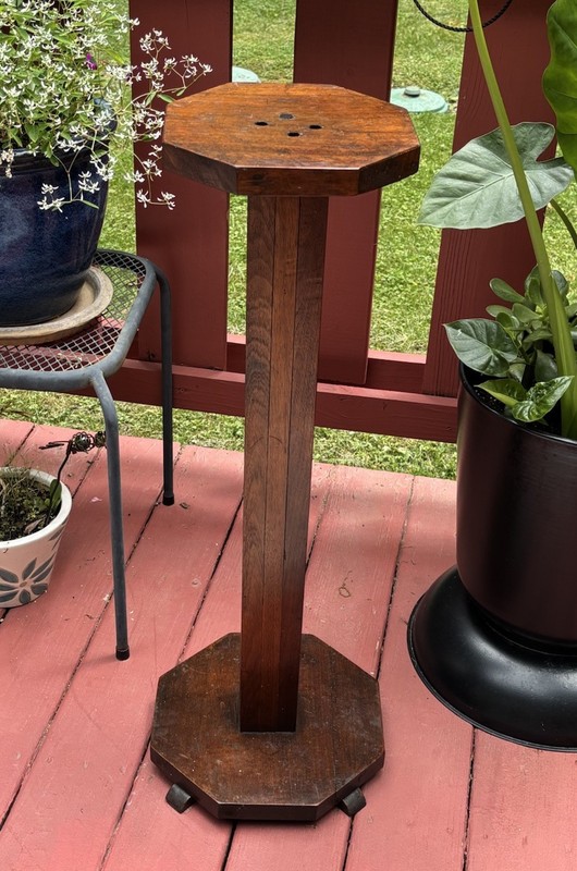 Antique Arts & Crafts Mission Quartersawn Wood Plant Stand Pedestal Octagon 33"H