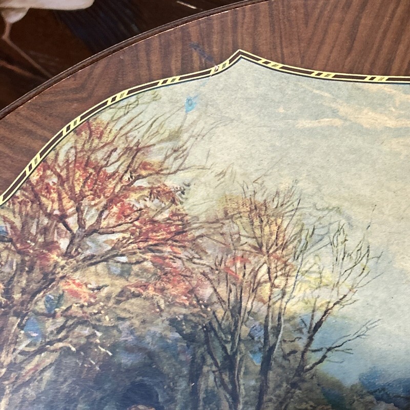 Vintage Walnut Folding Table by Bridge Tables&Novelties,Lowell Mass w/Hunt Scene gallery