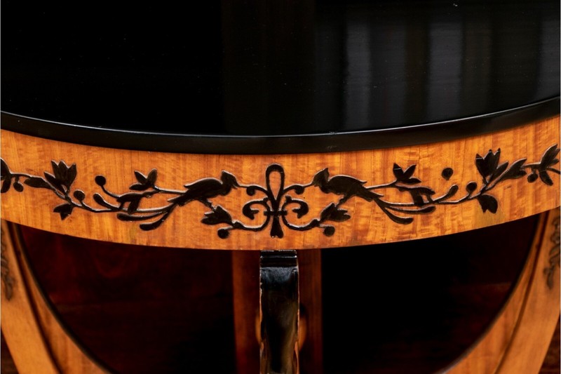 Neoclassical Swan Head Figured Maple Demilune Console Table gallery