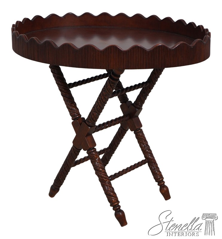 67028: Caribbean Style Carved Mahogany Tray Top Serving Table