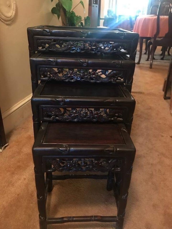 Chinese Nesting Tables – Set of Four – Floral Carvings Design – Rosewood