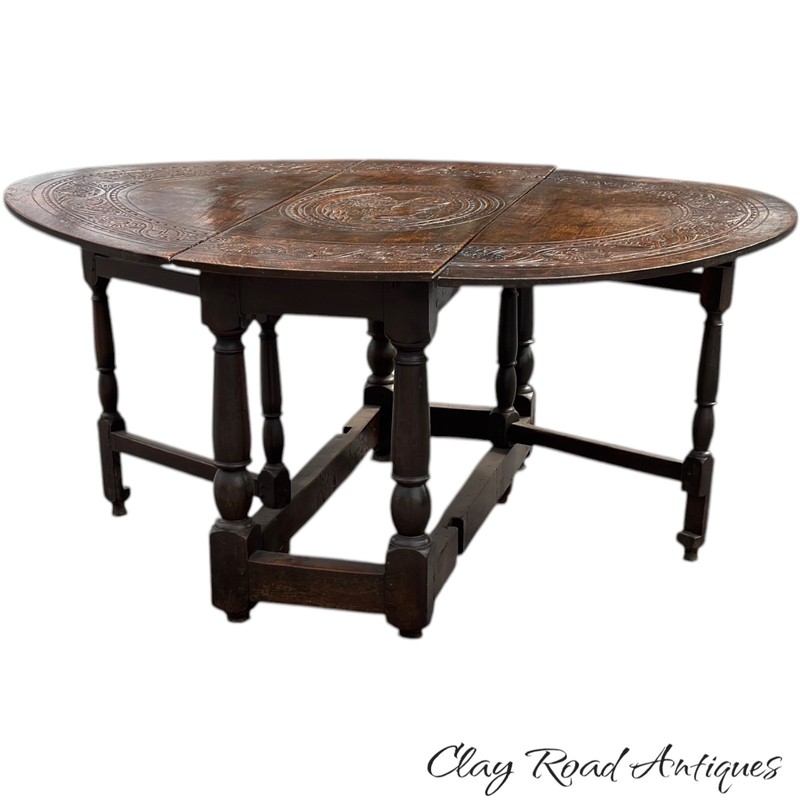 antique 18th Oak gate leg table stretcher base farm house William Mary pegged gallery