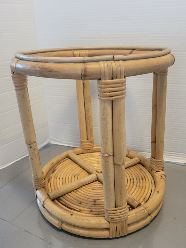 Vintage Rattan Round Side Table, Boho Plant Stand Stool Mid Century gallery
