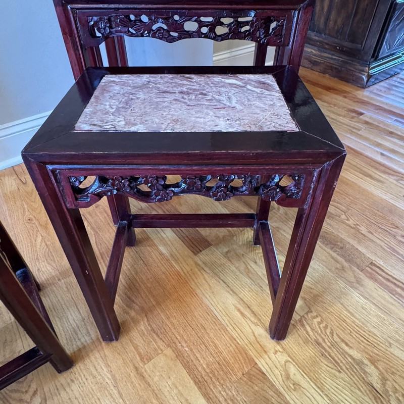Vintage Rosewood Chinoiserie Nesting Tables Set of 4 Marble Top Carved gallery