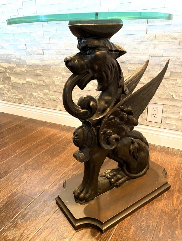 Rare Large Solid Wood Gargoyle Statue w/ Glass Table Top, 1950’s – Art Collector