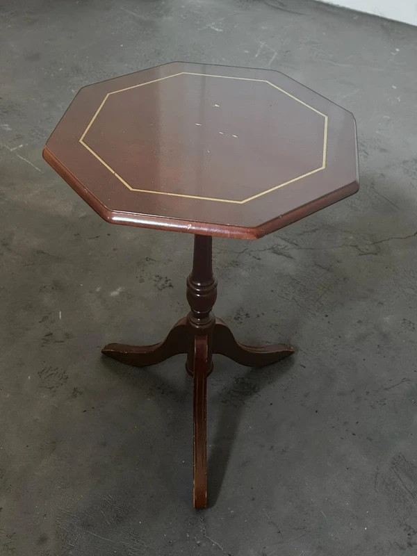 Vintage Mahogany Octagonal Wine Table Tripod Pedestal Side Table gallery