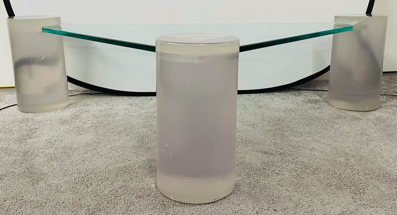 Triangle Lucite and Glass Coffee Table In the Manner of Karl Springer gallery