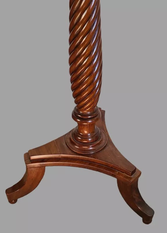 Antique Walnut Octagon Barley-Twist Tripod Base Candle-Fern-Stand Side Table gallery