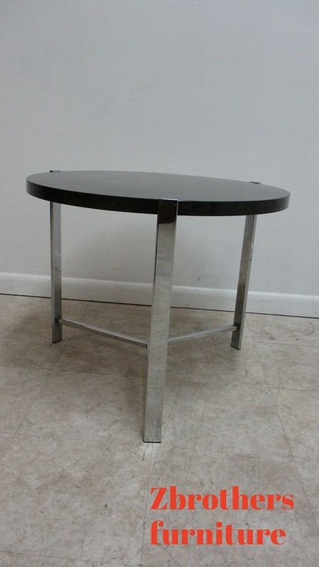 Mid Century Flat Stock Chrome X Base Lamp end Table Marble Top