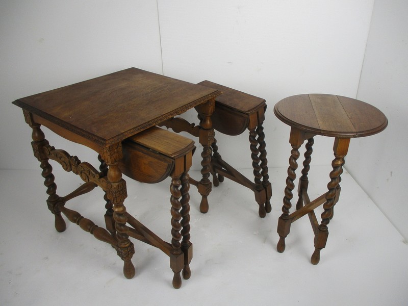 Barley Twist Set Wood Side Occasional Wine Coffee Table Pedestal Plant Stand pli gallery
