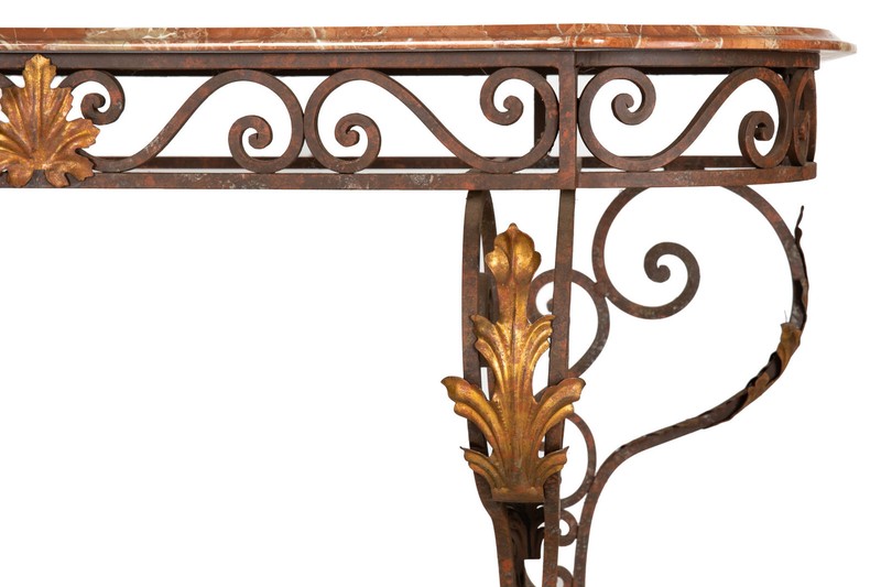 Vintage Wrought Iron and Red Marble Console Table, 20th Century gallery
