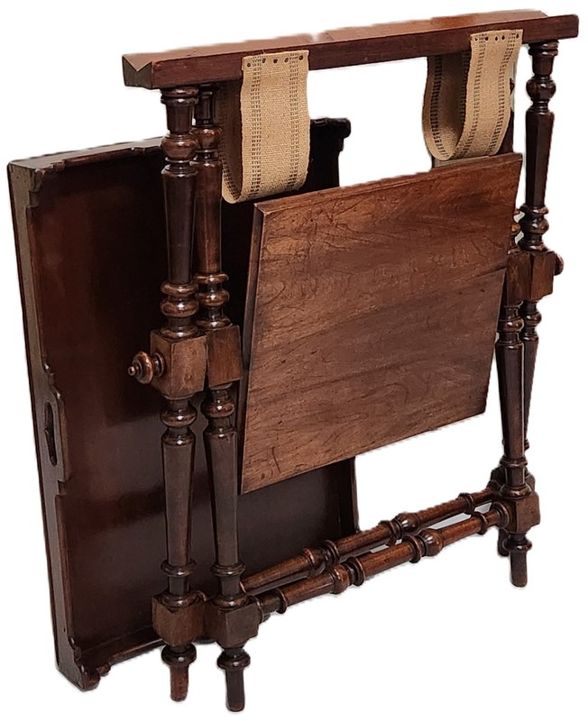 Tea Table, Butler Serving Tray, Folding Stand, Rare Shelf, Walnut, 29"t gallery
