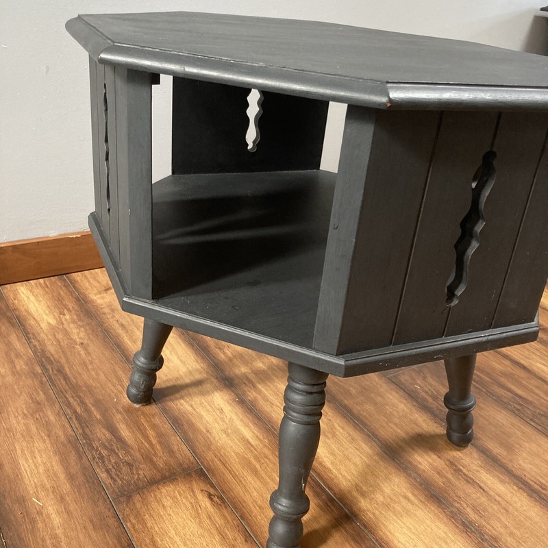 TELL CITY OCTAGON MAPLE SWIVEL SIDE TABLE Coffee Table Refinished Black VINTAGE gallery