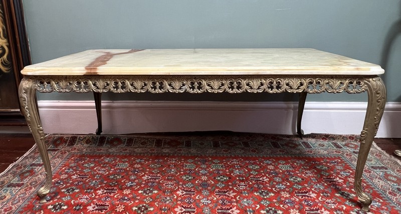 French Louis XVI Style Onyx Marble & Brass Filigree Ormolu Coffee/Centre Table gallery