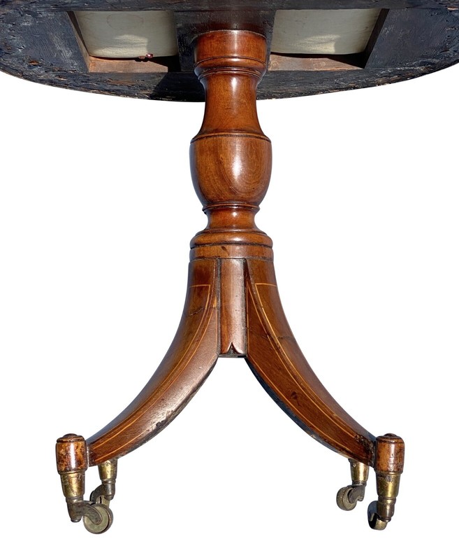 ANTIQUE REGENCY MAHOGANY & SATINWOOD SEWING STAND / WORK TABLE gallery