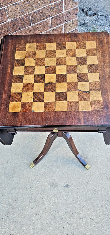 Antique Sheraton Federal Style Double drop leaf inlay chess game table + Chess gallery