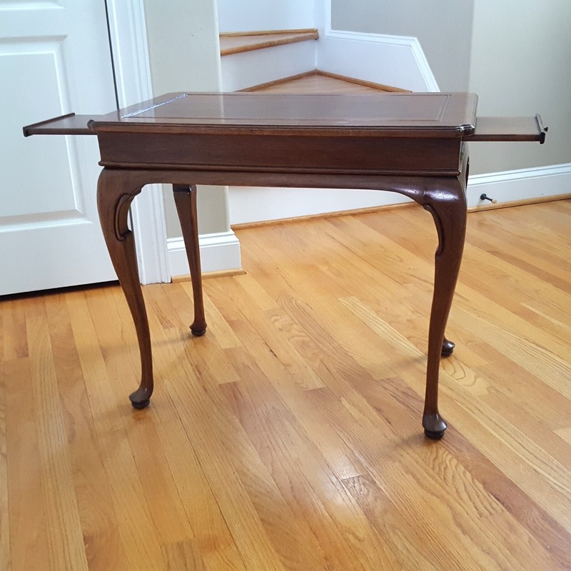 Vintage Queen Anne Style Tea Table Walnut/Mahogany Unmarked Two Pull Out Trays! gallery