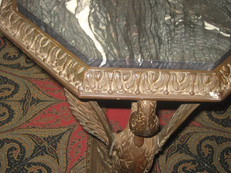 ANTIQUE CAST IRON METAL & MARBLE TOP TWO SWAN ACCENT TABLE ABE FRIEDMAN DESIGNER gallery