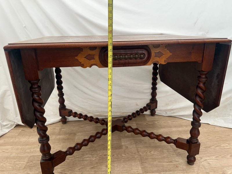 Antique Expanding Dining Table Barley Twist Legs Drop Down side leaves gallery