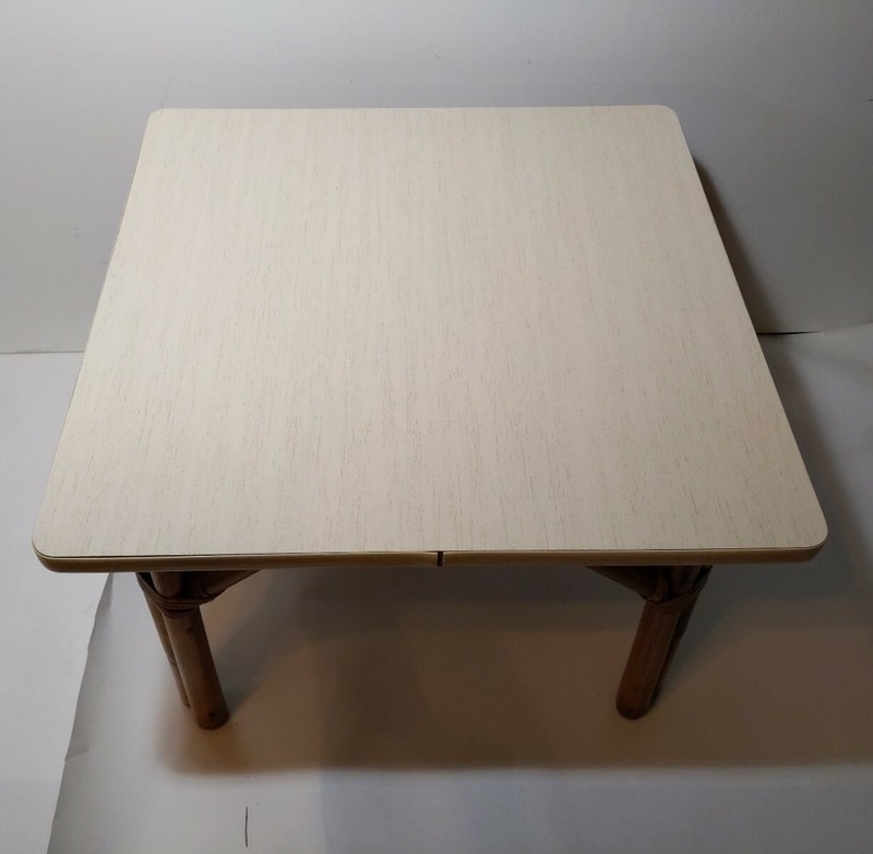 Vintage Retro Mid Century Modern Bamboo Cream Formica Top Side Table Boho Chic gallery