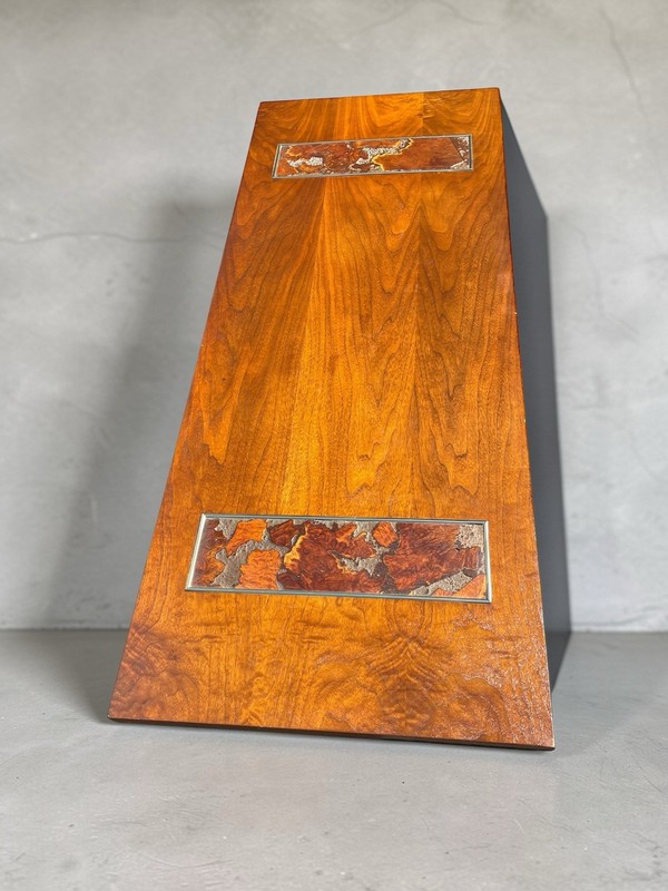 Mid-Century Signed Lane Walnut Coffee Table Brutalist Burlwood Inlay Rectangle gallery