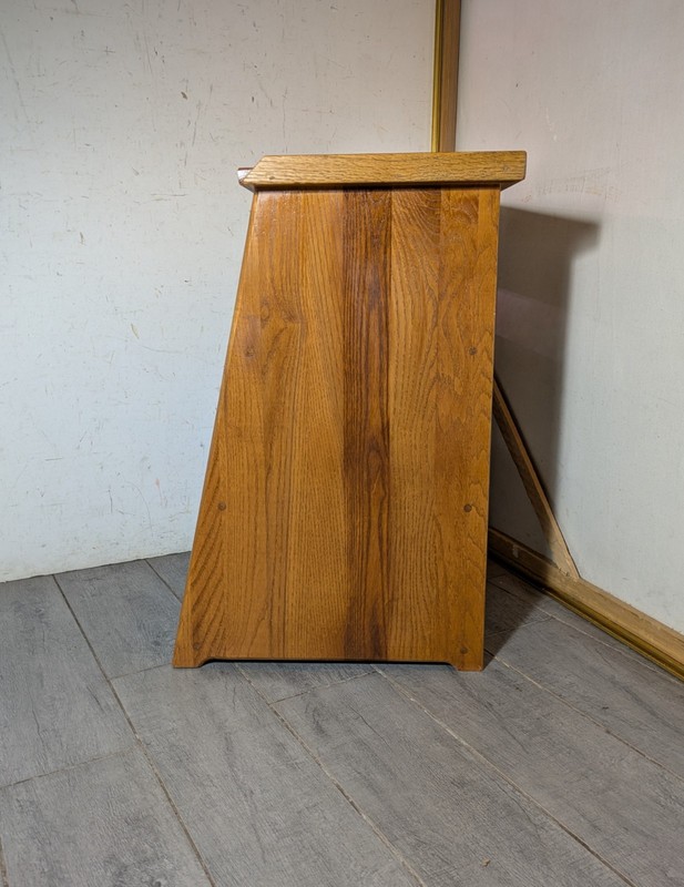Vintage Mid Century Modern Oak Wood Telephone Table Slanted Nightstand Shelf A gallery