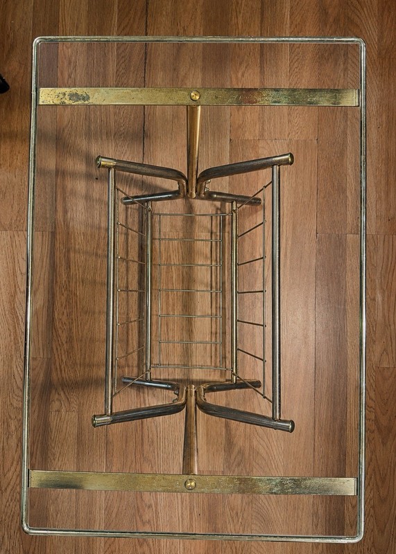 Vintage Brass & Glass Magazine Rack Side End Table Mid Century Modern 22” x 24” gallery