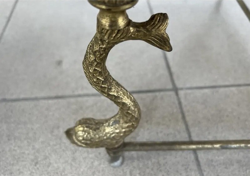 MAGNIFICENT HOLLYWOOD REGENCY BRASS & STONE TOP NESTNG TABLES WITH DOLPHNS 2 PCS gallery