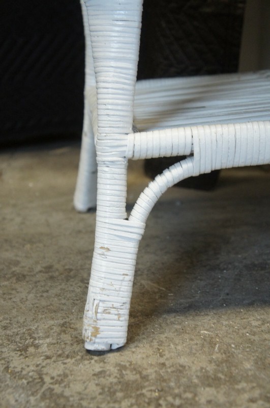 Vintage White Wicker Bamboo Rattan Two Tier Coffee Cocktail Table Boho Chic 34" gallery