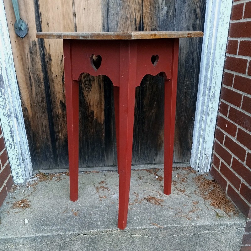 David T. Smith "style" Painted HEART ❤️ WOODEN Side Table VTG RARE 17X17X27.75" gallery