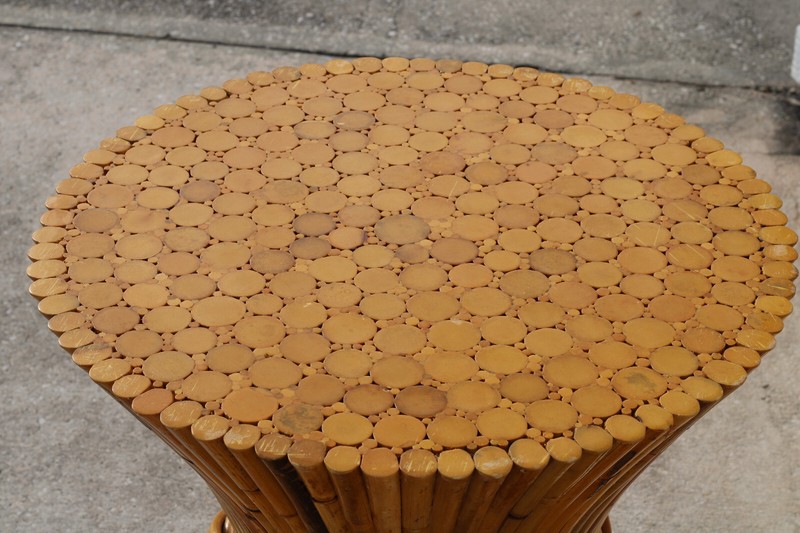 Authentic Signed McGuire Organic Sculptural Rattan Sheaf of Wheat Dining Table gallery