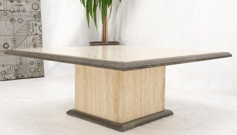Two Tone Square Travertine Coffee Table Grey Bezel Italian Mid Century Mode gallery