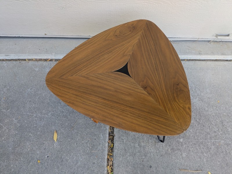 Mid Century Modern Style Guitar Pick Triangle Walnut Coffee Table Iron Legs K82 gallery