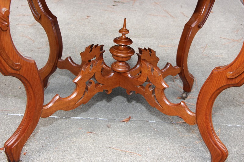 Superb Victorian Rococo Turtle Marble Top Table with Egg Carved Legs and Aprons gallery